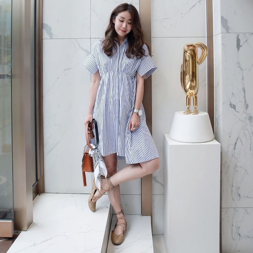 Victoria Beckham Blue and White Striped Dress Size M 100% Cotton